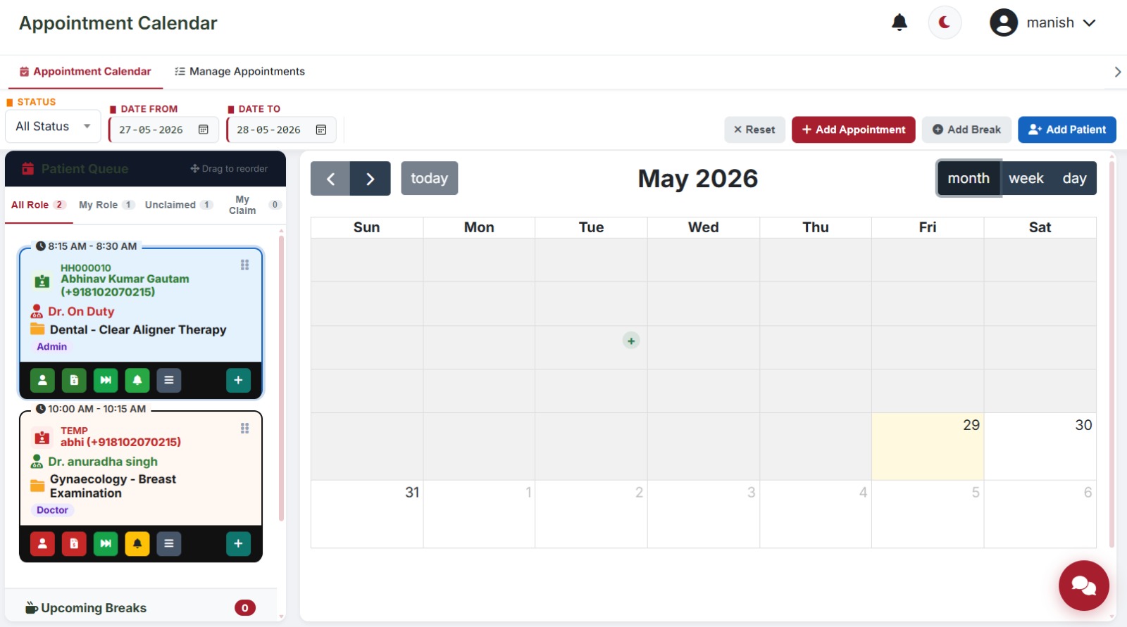 Doctor appointment scheduling interface